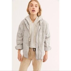 Free People Dolman Quilted Knit Jacket Grey Slouchy Oversized Cotton